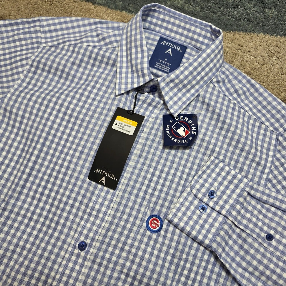 Antigua Chicago Cubs Gingham Button Down Shirt MLB Long Sleeve Mens S